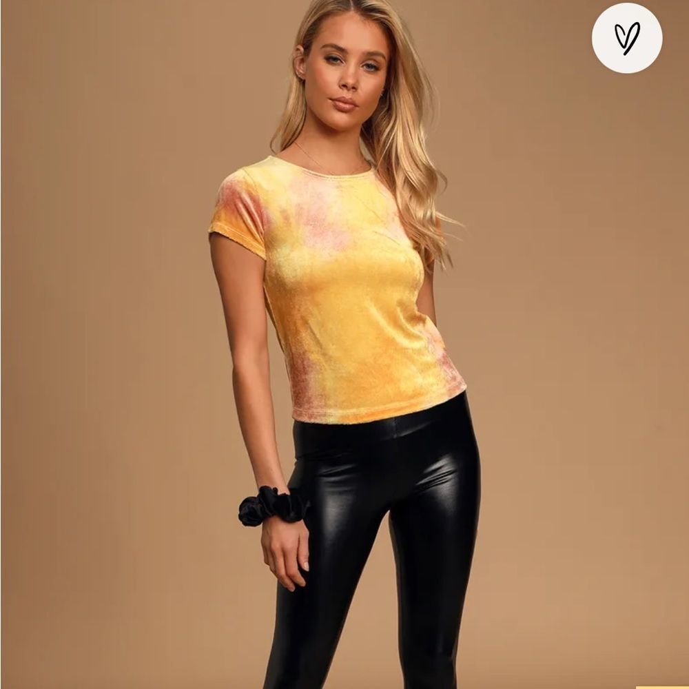 Free People Bright Eyes Yellow Tie-Dye Velvet Tee - Picture 9 of 9